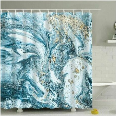 Tenda da doccia in marmo, trama a spirale con acquerello astratto blu, set di tende da bagno in roccia minerale con 12 ganci, 180 x 180 cm (1/5)