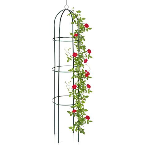 Obélisque de jardin en métal vert - 36x36x194 cm - Tuteur pour plantes grimpantes (1/5)