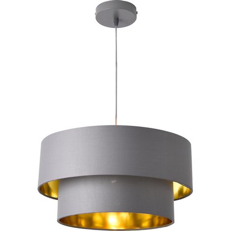 Hängeleuchte Lopar 40 cm Metall Stoff Grau-Gold lux.pro