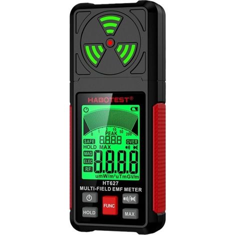 Détecteur EMF 3-en-1 Telluromètre, Mémoire Max, Mesure Champs Électromagnétiques (EF, RF, MF, WiFi), Testeur électromagnétique Maison/Extérieur-Rouge (1/4)