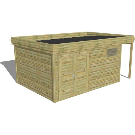 ABRI DE JARDIN bois Pin autoclave 27mm - 5,34x3,44m / 18,4m2 - Bac acier - Abri Français (1/5)