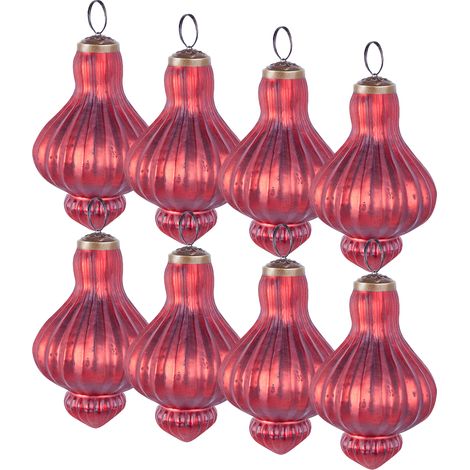 Conjunto de 8 bolas de Navidad de vidrio hechas a mano para colgar del árbol de estilo vintage rojo Brillant (1/5)