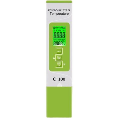 1 Pièce TDS/EC/Salinité/SG/Température Sel Mètre Numérique Testeur de Qualité de L' de Mer 5-En-1 Vert pour Piscines (1/5)