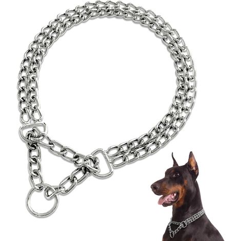 Collar de cadena para perros, collar metálico para perros, collar antitirones, collar anti-mordeduras, collar cromado de doble eslabón para perros pequeños y medianos. (1/5)