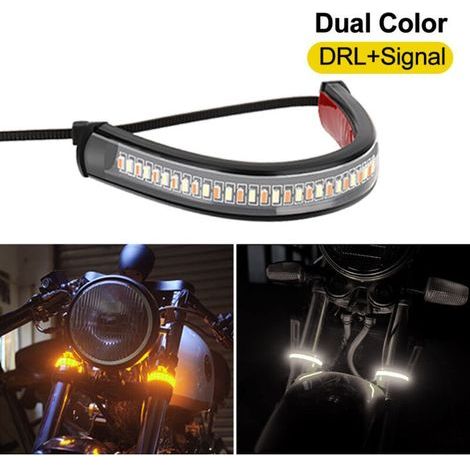 Feux clignotants universels LED pour moto avec feux de jour (DRL), blancs/ambre, 12V, forme annulaire, 1 pièce (1/5)