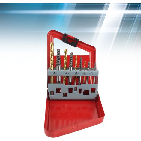 10-teiliges Schraubenausdreher-Set, kombiniertes Set mit Ausdrehern für Zollbohrer, rote Metallbox. (1/5)