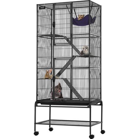 Cage à furet métal avec roulettes 175 cm, 4 niveaux, rampes et bac, hamsters, cobayes et chinchillas, pour rats (1/5)