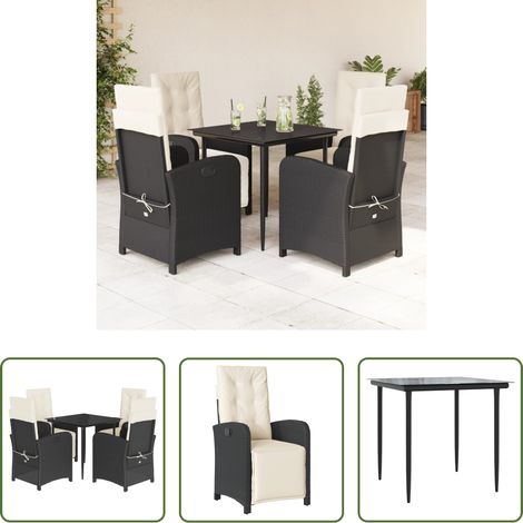 vidaXL Gartenessgruppe -  5-tlg. Garten-Essgruppe mit Kissen Schwarz Poly Rattan (1/5)