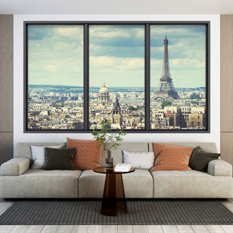 Stickers Trompe l'oeil fenêtre - Paris - 60 x 100 cm (1/4)
