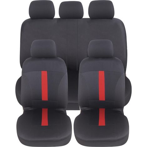 Lupex Shop - Coprisedili auto, anteriori e posteriori, universali adattabili, tessuto poliestere, No Suv (mod. C) colore - Rosso (1/4)