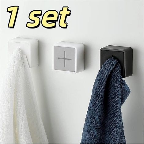 lot de pinces à serviettes autocollantes - Gain de place - Légères et adhésives - Idéales pour ranger les serviettes et utilisées dans la salle de bain - 4,7 x 2,5 x 4,7 cm - 2 noires, 2 grises, 1 bla (1/5)
