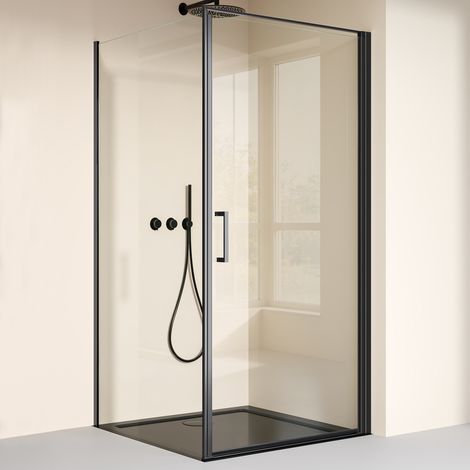 doporro Eckeinstieg Duschkabine schwarz 100x80x195cm Eckdusche inkl. Duschtasse ESG-Sicherheitsglas Klarglas inkl. beidseitiger Easy-Clean-Beschichtung Ravenna36-Plus