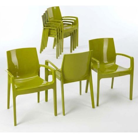 Stock 22 Sillas Apilables con Reposabrazos de Polipropileno Cream Grand Soleil - Verde Anís (1/5)