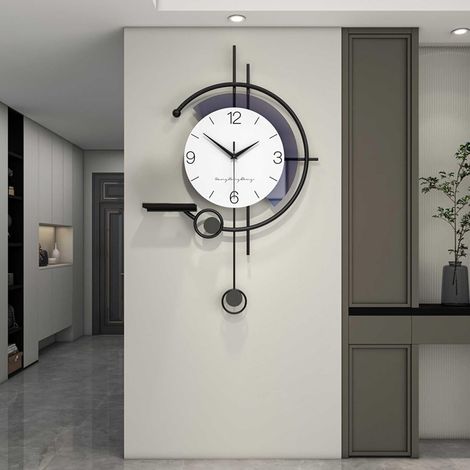 Moderne Minimaliste Horloge Murale, Créativité élégante Pendule Murale Décorative Silencieux et sans tic tac Horloge à Quartz avec Table de Rangement (1/4)