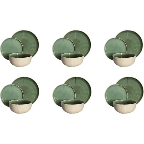 Service de table et petit-déjeuner 18 pièces, assiettes pour 6 personnes, ZEN MINT