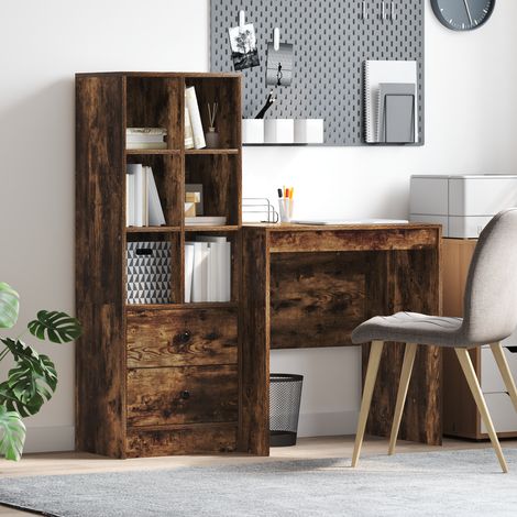 Schreibtisch mit Schubladen mit Regal 2 pcs Geräucherte Eiche