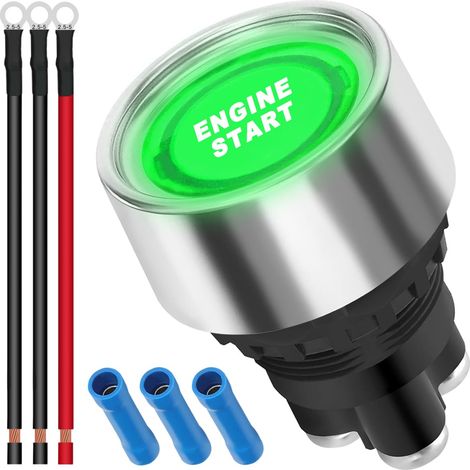 12V-24V / 50A Push Start Ignition Switch Momentary Engine Start Ignition Button Blue LED Ignition Button Car Start Stop Button SPST ON-OFF, Green