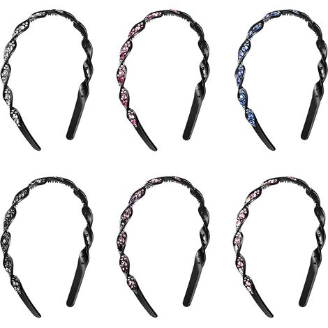 Lot de 6 bandeaux élastiques ornés de strass pour femmes, serre-tête peigne en cristal brillant, accessoires pour cheveux antidérapants (1/4)
