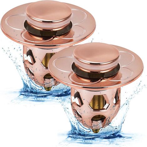Universeller Abflussstopfen für Badezimmerwaschbecken, 2 Stück, Roségold (passend für 34-40 mm Löcher) (1/5)