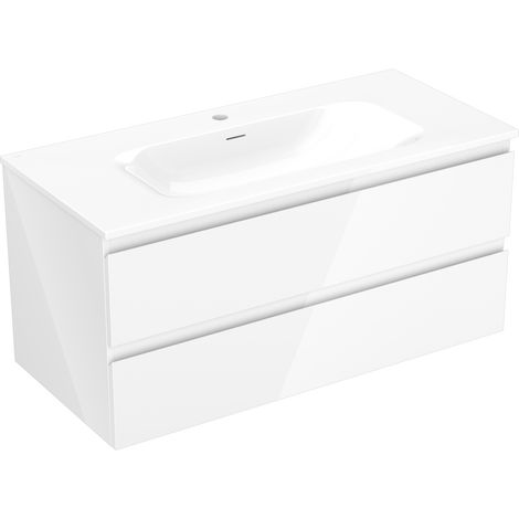 Mexen Orio Badezimmerschrank 100 cm mit Waschbecken Vela, 2 Schubladen, weiß glänzend - 91A10-10047-2-BFF00-W23M00