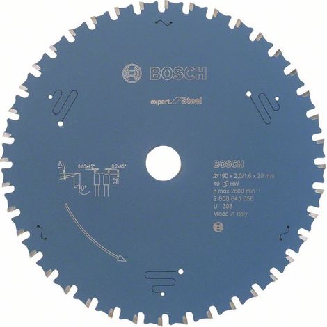Lame de scie circulaire Bosch Expert pour acier 190 x 20 x 2,0 mm 40