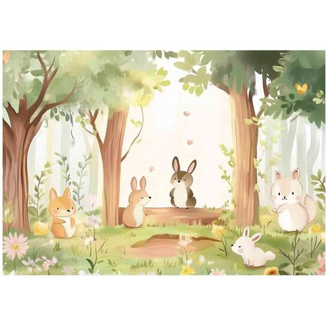 Papier peint mural animaux forêt enfant intissé grand format design intérieur chambre enfant pas cher 200x140 cm (1/5)