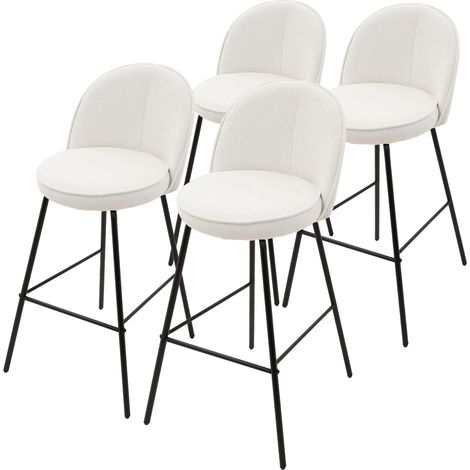 ML-Design Set di 4 Sgabelli da Bar Beige con Rivestimento in Tessuto, Altezza 75 cm, Struttura in Metallo, con Schienale e Poggiapiedi, Sedia Alta Imbottita da Cucina, Sgabello da Bistrot o Bancone