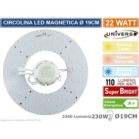 CIRCOLINA MAGNETICA NEON LED PIASTRA DISCO ANELLO PLAFONIERA CIRCOLARE LAMPADA T9 G10Q 22W Ø19CM - Colore Luce: Bianco Caldo