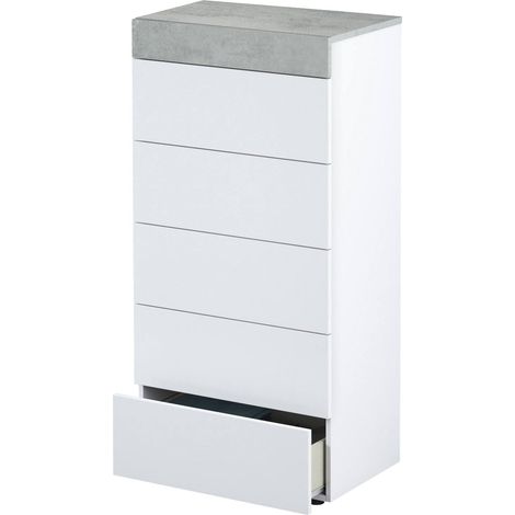 Cassettiera Irving, Settimanale a 5 cassetti, Mobile Comò per camera da letto, Comò moderno, 61x40h118 cm, Bianco