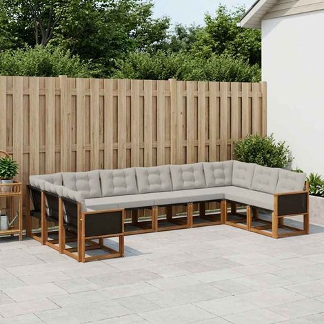 vidaXL Outdoor-Sofagarnitur mit Kissen 10 pcs Natur und Hellgrau (1/5)