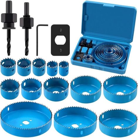 Kit de 17 scies cloches bi-métal 19-127mm – Acier carbone pour bois, plaques de plâtre et plastique – Profondeur de coupe 25mm (1/5)