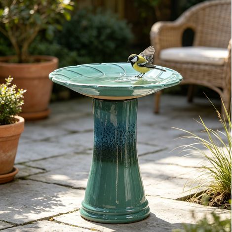 Keramik-Vogelbad Ø43 cm, H. 45 cm, türkis OKMYHOME (1/5)