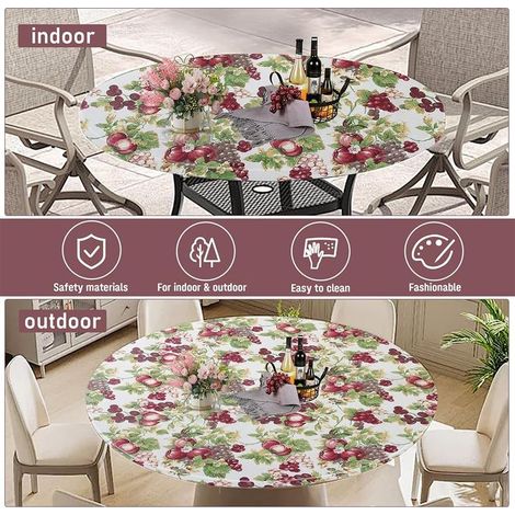 Waschbare, runde Tischdecke, 110 cm, elastisch, für den Garten, mit Gummizug, 3D-Druck, ideal für 90 bis 110 cm (Trauben) (1/5)