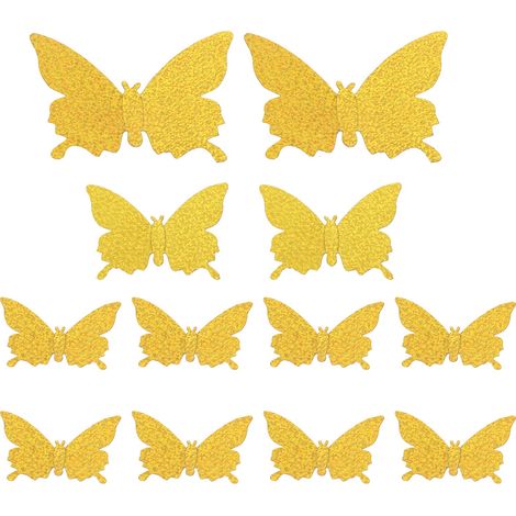 12 Autocollants 3D Brillants pour Mur - Décoration Maison Salon Mariage - Papier Peint Effet Métallisé Or