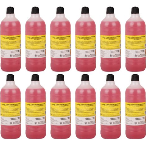 Alcool Etilico Denaturato 99,9° Rosso 12x1 Litro per Pulizia Domestica e Professionale