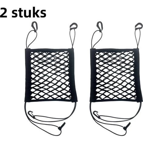 Sac de rangement pour siège auto 2 pièces - Filet élastique multifonctionnel - Filet de rangement pour siège avant - Zwart (1/5)