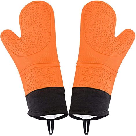 Guantes de cocina resistentes al calor, con revestimiento de silicona impermeable y forro de algodón para usar en la cocina mientras se cocina. (1/5)