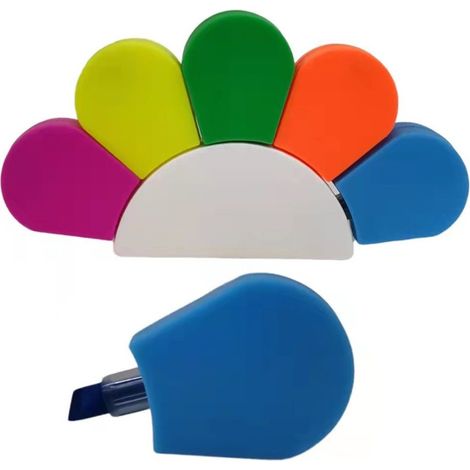 Trade Shop - EVIDENZIATOR FIORE 5 PUNTE PENNA GIALLA VERDE FUCSIA BLU ARANCIONE FLU -