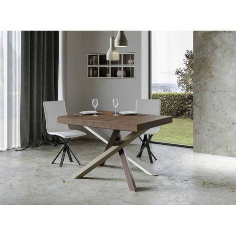 Table extensible 6 à 18 personnes bois foncé et pieds entrelacés 4 couleurs L 130 à 390 cm Artemis (1/5)