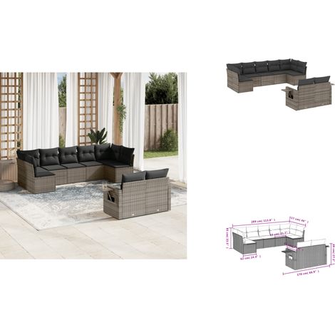 Salon de jardin 9 pcs avec coussins gris résine tressée - Ensemble Salon De Jardin - Meubles De Jardin - Salon Extérieur - Mobilier De Jardin Design - Set De Salon De Jardin (1/3)