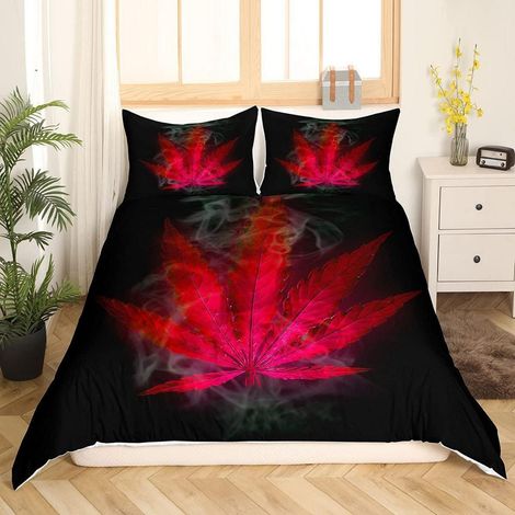 Bettwäsche-Set mit Cannabis-Blatt-Motiv, 220x240 cm, 3D-Druck, Mikrofaser