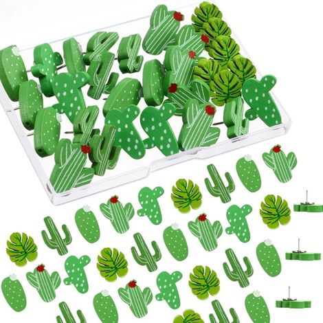 30 Pièces de Punaises en Bois Punaises Cactus Feuille de Palmier Punaise Décorative Mignonne pour Mur de Photos, Cartes, Babillard ou Tableaux en Liège (1/5)