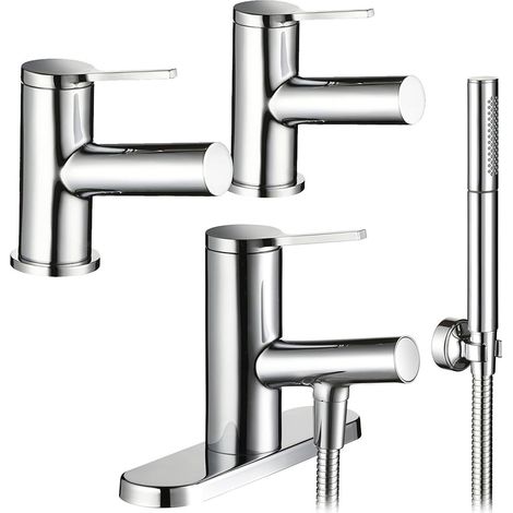 Mira Shower Evolve Basin Pillar Taps 2.1816.002 + Bath Shower Mixer 2.1816.005
