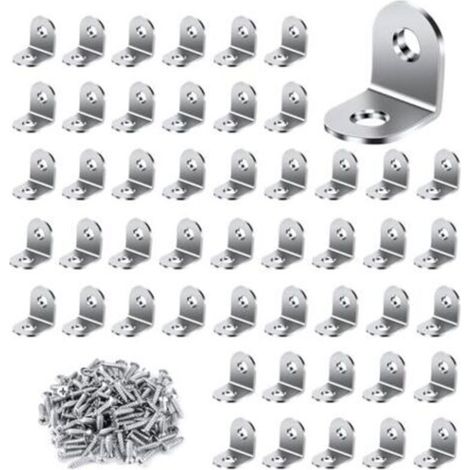 Équerre de Fixation 50 Pièces, 20x20mm Équerre Métal avec 100 pièces Vis Equerre Assemblage Inox Equerre de Fixation Angle Droit Support pour la Fixation et la Réparation de Meubles (1/5)