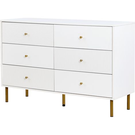 Cassettiera moderna a 6 cassetti bianca in MDF con gambe in acciaio e maniglie in lega di zinco (1/5)