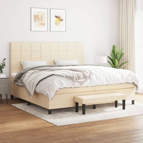 Lit adulte Durable,Lit à sommier Tapissier + Matelas Crème 200x200 cm Tissu -35443 (1/5)