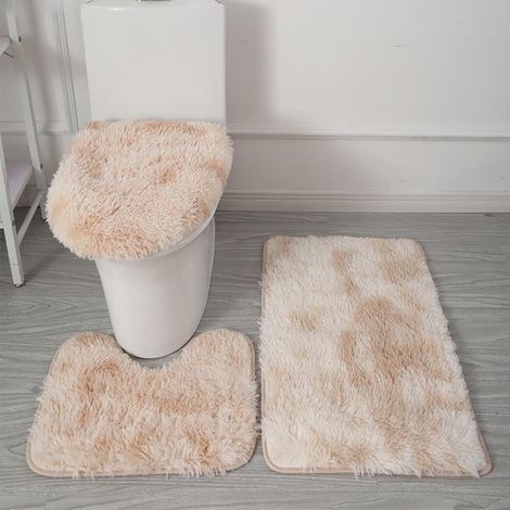 Tapis de salle de bain - Set 3 pièces - Tapis sol 50 x 80 cm - Coussin siège 50 x 40 cm - Housse de cuvette 51 x 47 cm - Polypropylène - Lavable en machine (1/2)