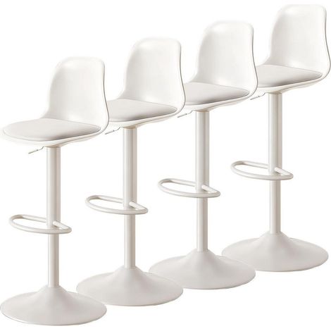 Barhocker 4er Set, höhenverstellbar, drehbar, mit Rückenlehne, weiß (1/5)