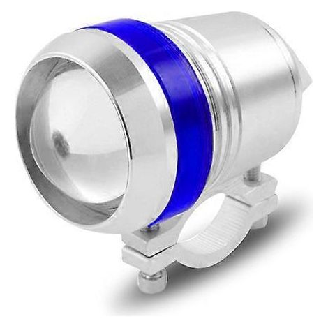 Phares extérieurs à LED pour motos et véhicules électriques, type canon laser U3, éclairage longue et courte portée – Coque argentée, blanc et bleu (1/5)