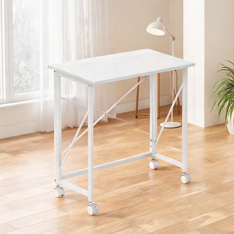 Bureau pliant blanc sur roulettes en MDF 80 x 40 cm (1/5)